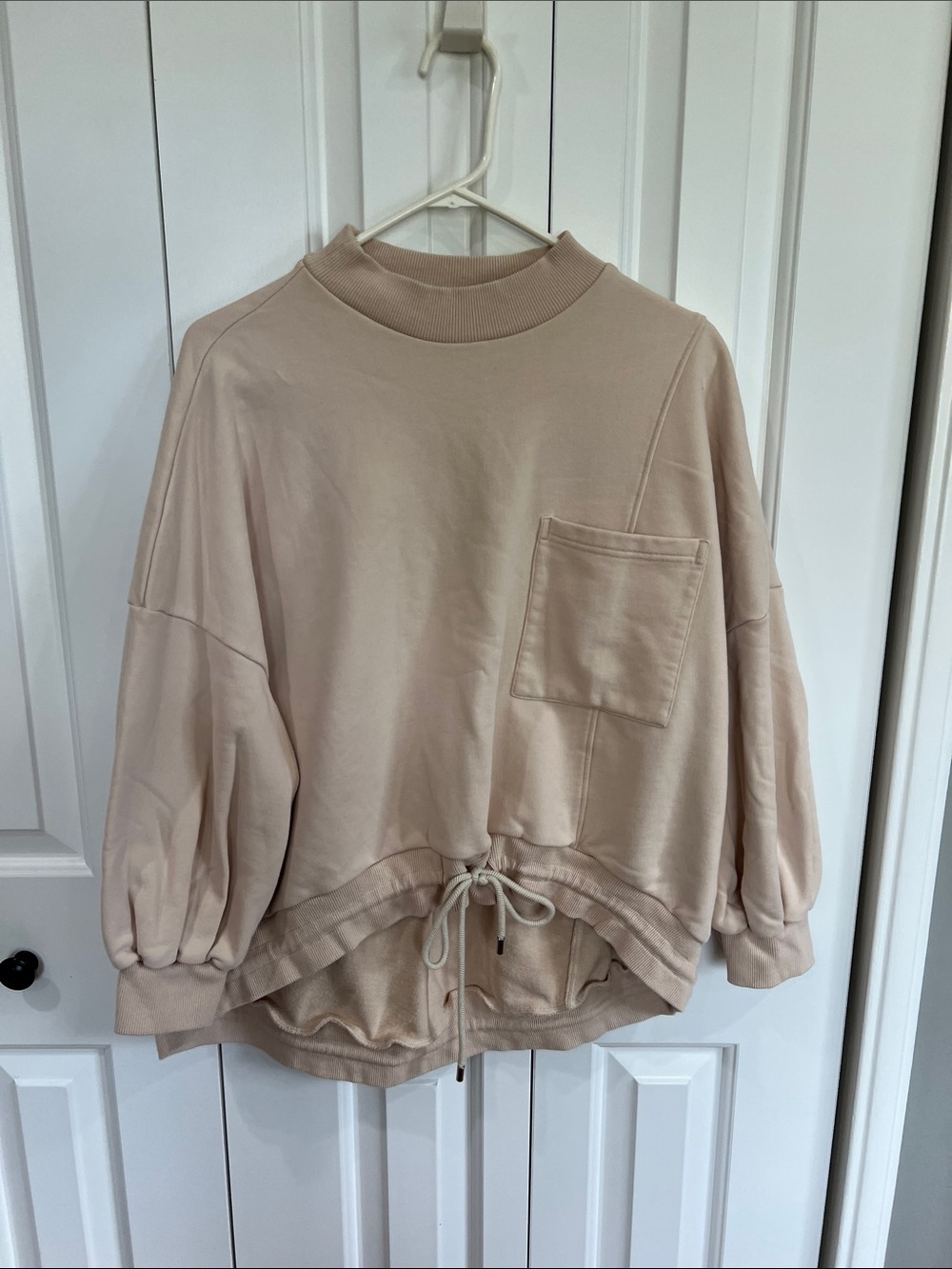 nap brand Relaxed Cream Drawstring Pocket Pullover Sweatshirt